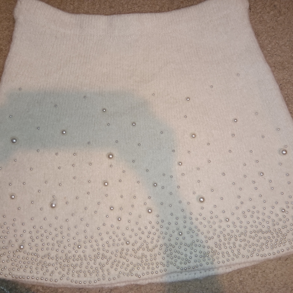 Zara White Mini Skirt with Pearl Details
